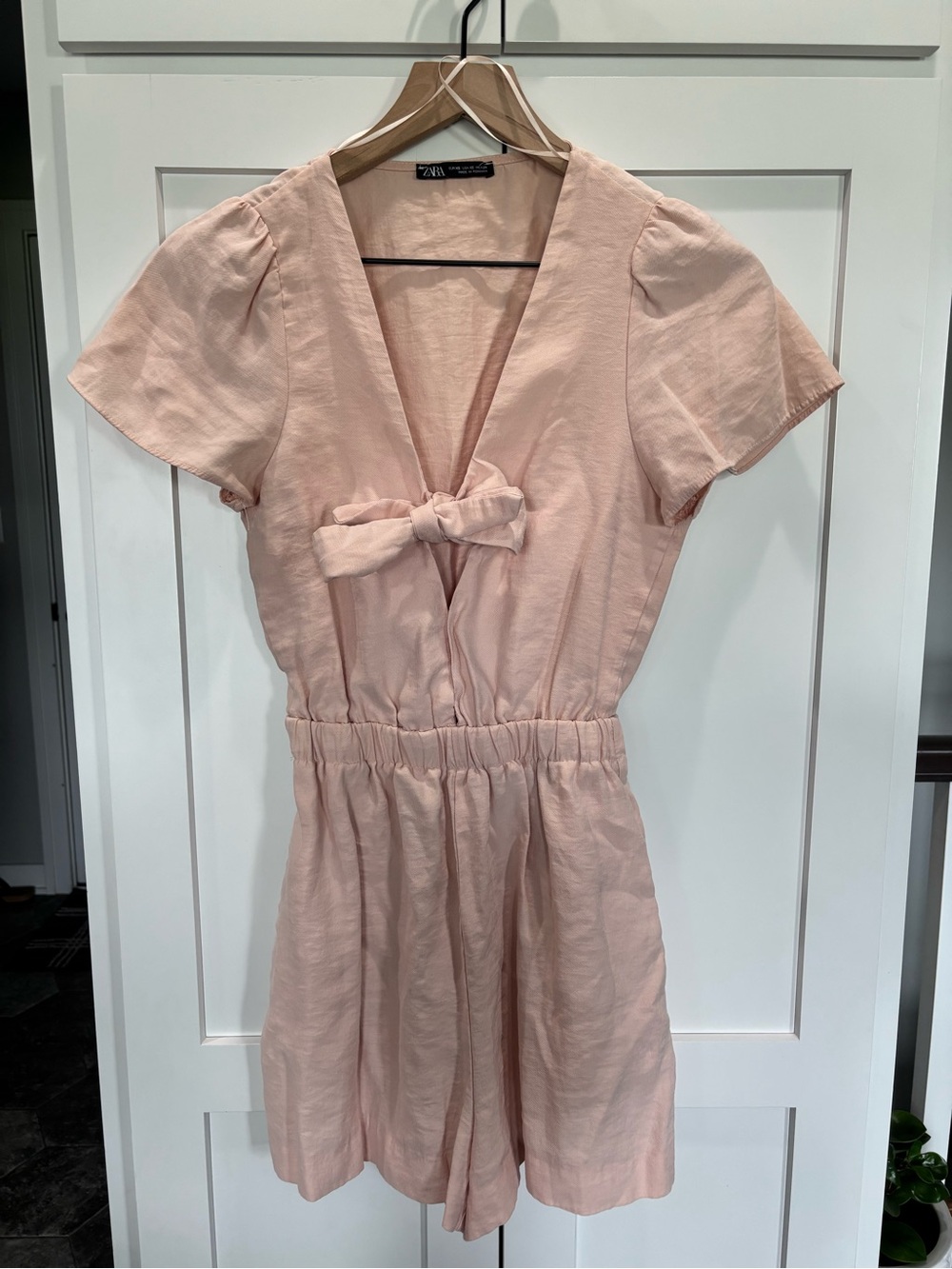 Zara Pale Pink Tie-Front Short Jumpsuit